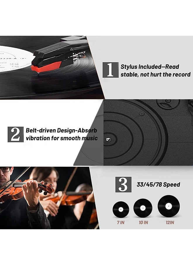 Garlo - Vinyl Record Player Turntable with Built-in Bluetooth Receiver & 2 Stereo Speakers, 3 Speed 3 Size Portable Retro Record Player for Home Decoration and Entertainment - Image 1