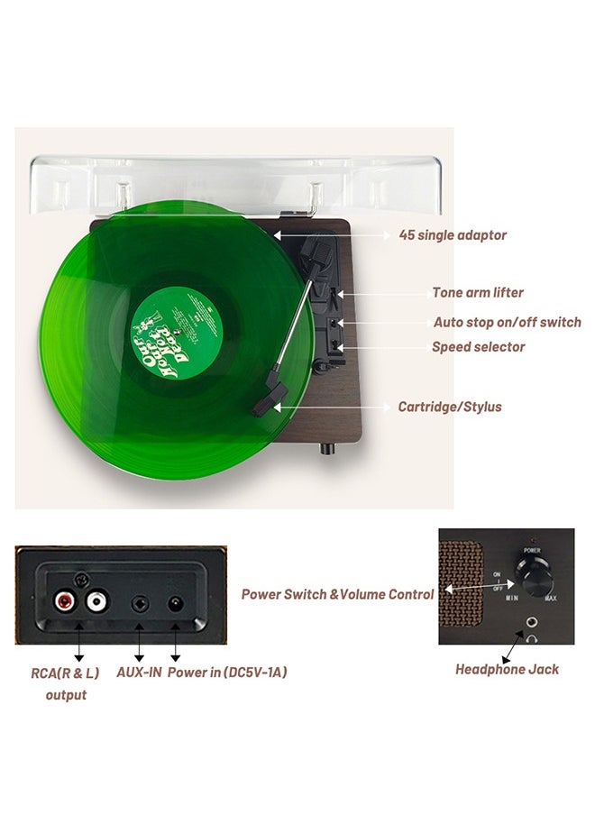 Garlo - Vinyl Record Player Turntable with Built-in Bluetooth Receiver & 2 Stereo Speakers, 3 Speed 3 Size Portable Retro Record Player for Home Decoration and Entertainment - Image 1