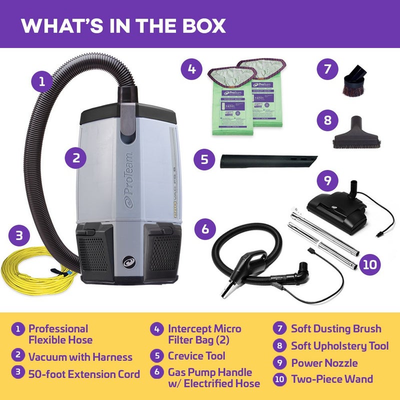 ProTeam ProTeam ProVac FS 6 Commercial Backpack Vacuum with Power Nozzle Tool Kit 6 Quart Gray  - Image 2