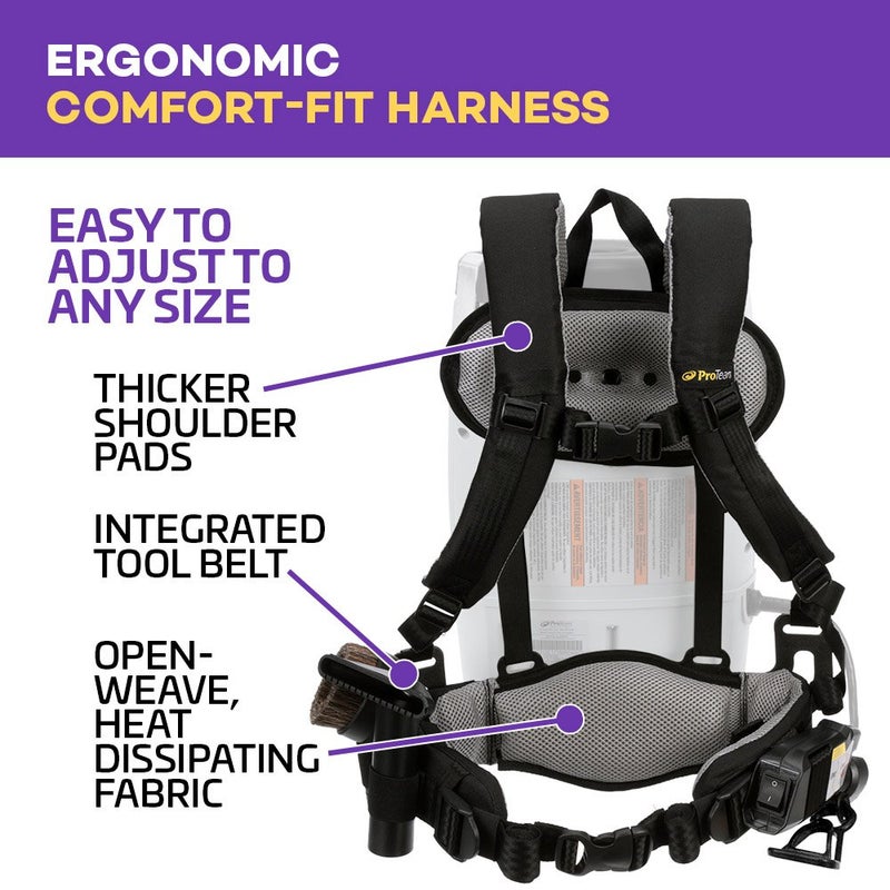 ProTeam ProTeam ProVac FS 6 Commercial Backpack Vacuum with Power Nozzle Tool Kit 6 Quart Gray  - Image 4