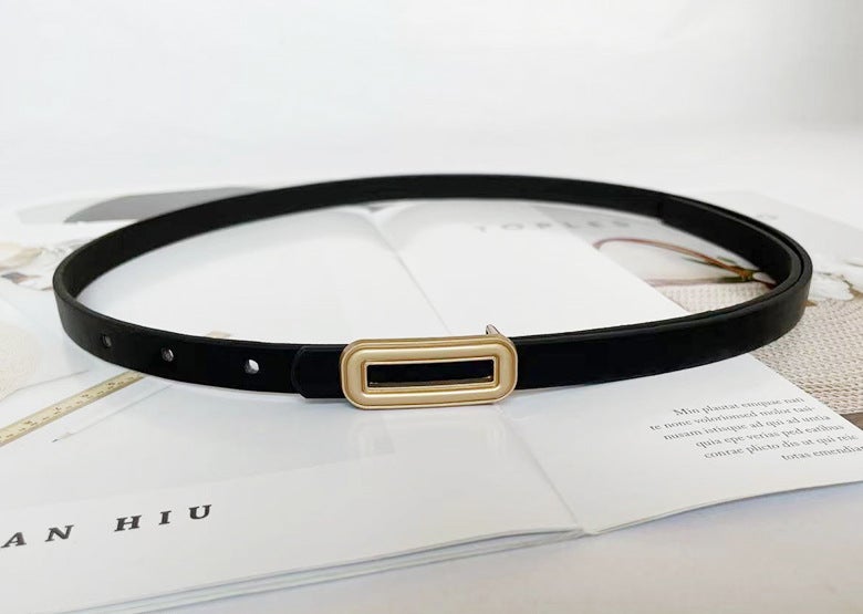 Womens Vintage Slim Belt for JeansPearl gold long hollow small snap button (black) Pearl gold long hollow small snap button (black) 