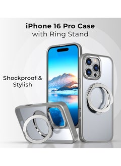 glassology iPhone 16 Pro 360° Rotate Ring Stand MagSafe Case Shockproof Wireless Charging Compatible Adjustable Kickstand (Grey)  - Image 2