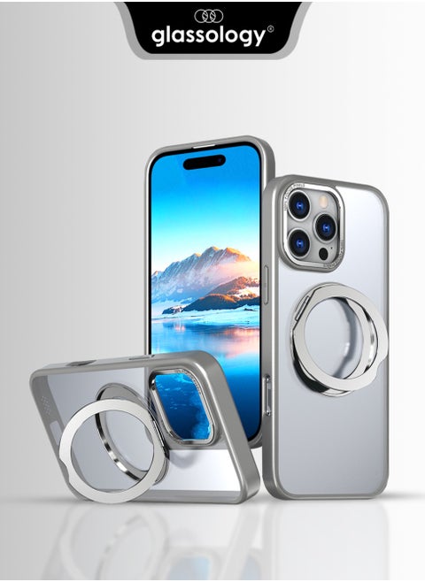 iPhone 16 Pro 360° Rotate Ring Stand MagSafe Case Shockproof Wireless Charging Compatible Adjustable Kickstand (Grey)