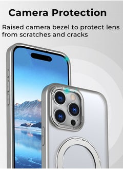 glassology iPhone 16 Pro 360° Rotate Ring Stand MagSafe Case Shockproof Wireless Charging Compatible Adjustable Kickstand (Grey)  - Image 5