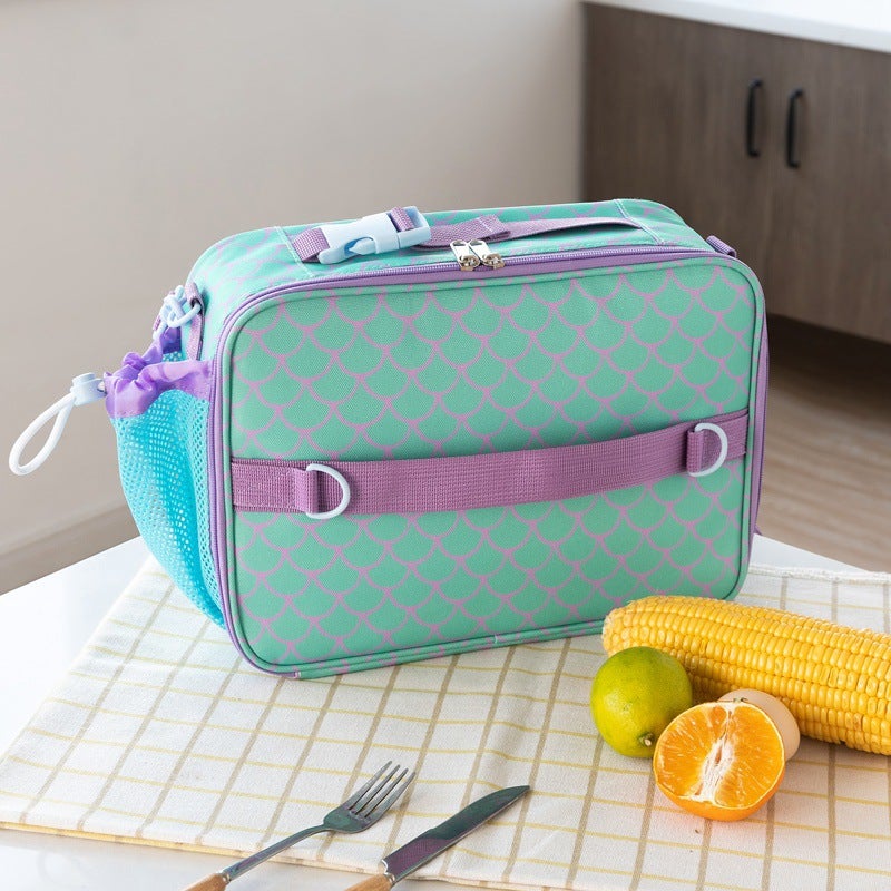 Unicorn Kids Lunch Bag Insulated Cartoon Tote Green fish scale children's lunch bag 