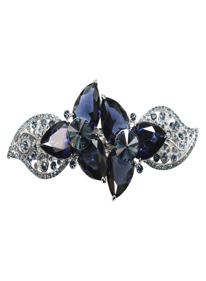 Faship Gorgeous Navy Blue CZ Crystal Heavy Duty Floral Hair Barrette Clip - Image 1