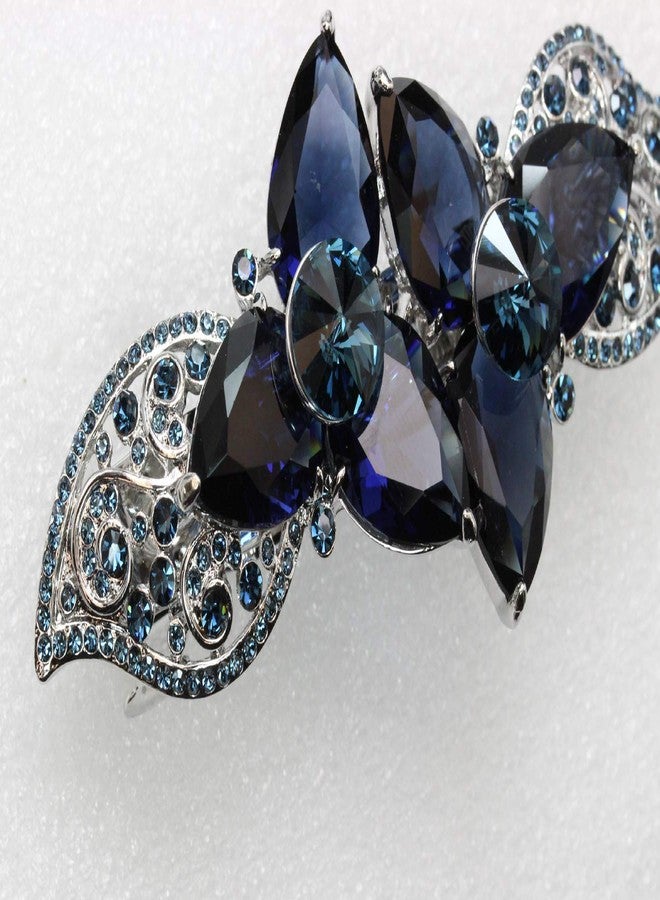Faship Gorgeous Navy Blue CZ Crystal Heavy Duty Floral Hair Barrette Clip - Image 4