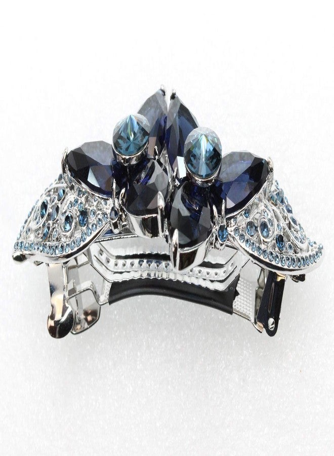 Faship Gorgeous Navy Blue CZ Crystal Heavy Duty Floral Hair Barrette Clip - Image 5