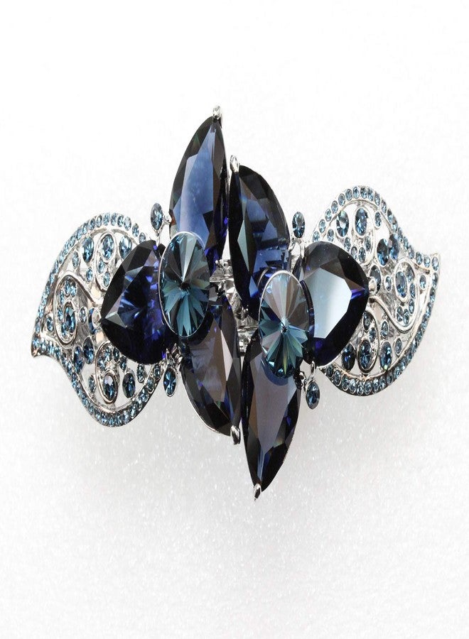 Faship Gorgeous Navy Blue CZ Crystal Heavy Duty Floral Hair Barrette Clip - Image 2