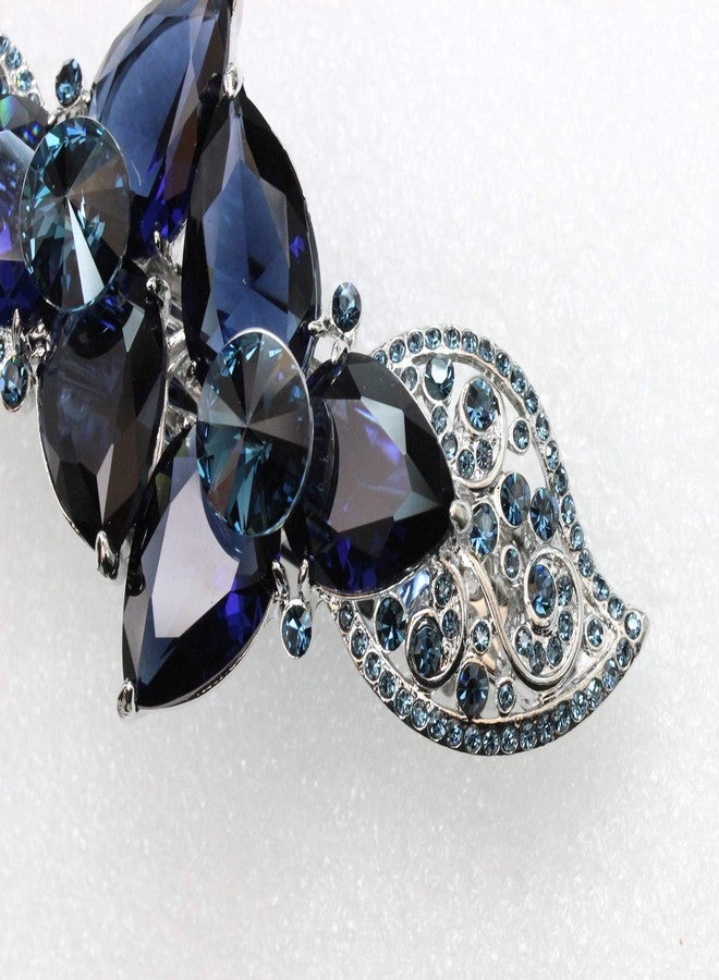 Faship Gorgeous Navy Blue CZ Crystal Heavy Duty Floral Hair Barrette Clip - Image 3