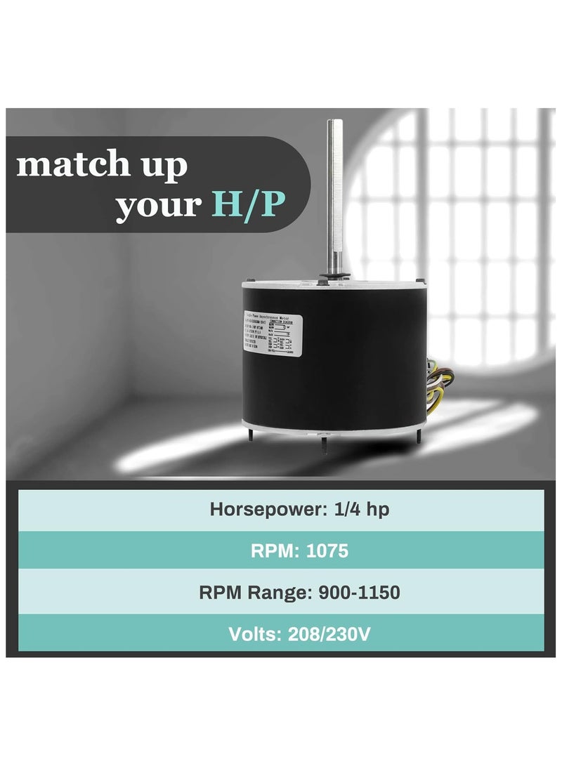 UNIVERSAL Condenser Motor 1/4HP 208/230V Condenser Fan Motor 1075RPM Replacement Condenser Fan Motor Reversible Rotating Condenser Fan Motor - Image 5