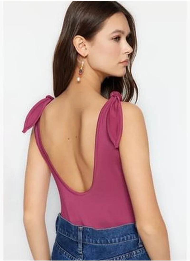 trendyol Fuchsia Lace-Up Detailed Pool Collar, Low-Cut Back Knitted Body TWOSS23BD00088