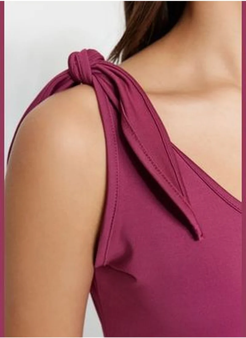 trendyol Fuchsia Lace-Up Detailed Pool Collar, Low-Cut Back Knitted Body TWOSS23BD00088