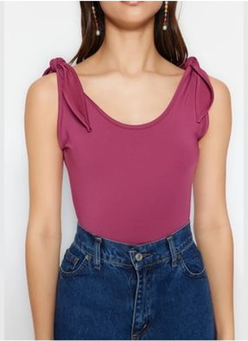 trendyol Fuchsia Lace-Up Detailed Pool Collar, Low-Cut Back Knitted Body TWOSS23BD00088
