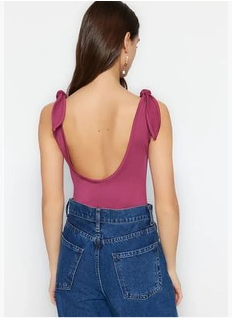 trendyol Fuchsia Lace-Up Detailed Pool Collar, Low-Cut Back Knitted Body TWOSS23BD00088