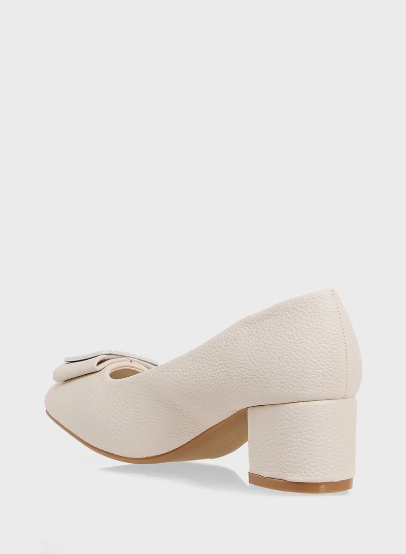 Pink Step Low Block Heeled Pump