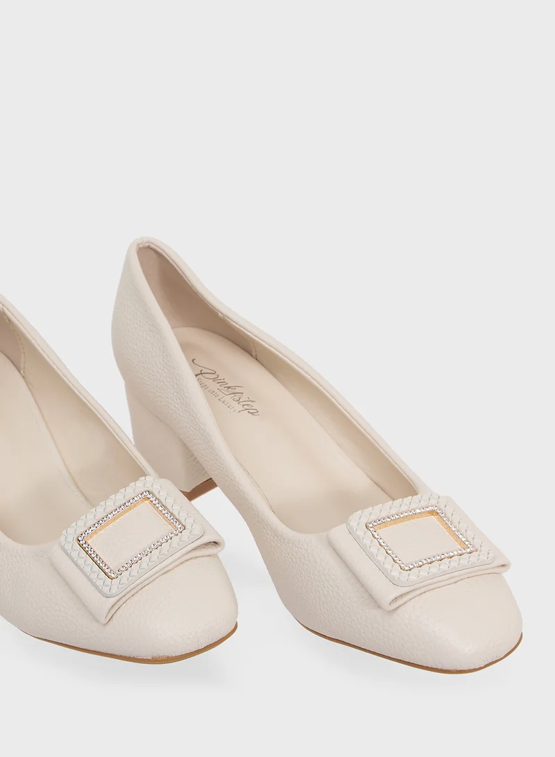 Pink Step Low Block Heeled Pump
