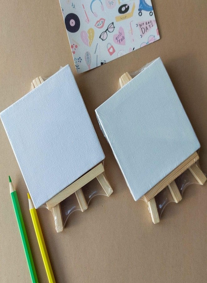 Prescent 2 pc Mini Canvas and Foldable Easel Set 4 x 4 Inch Size Small Tabletop Wooden Display Stand and Canvas Panels for Artist, Students, Adults, Kids Painting (Pack of 2) - Image 1