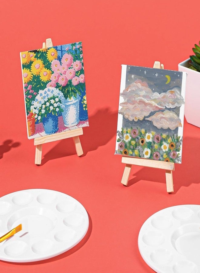 Prescent 2 pc Mini Canvas and Foldable Easel Set 4 x 4 Inch Size Small Tabletop Wooden Display Stand and Canvas Panels for Artist, Students, Adults, Kids Painting (Pack of 2) - Image 3