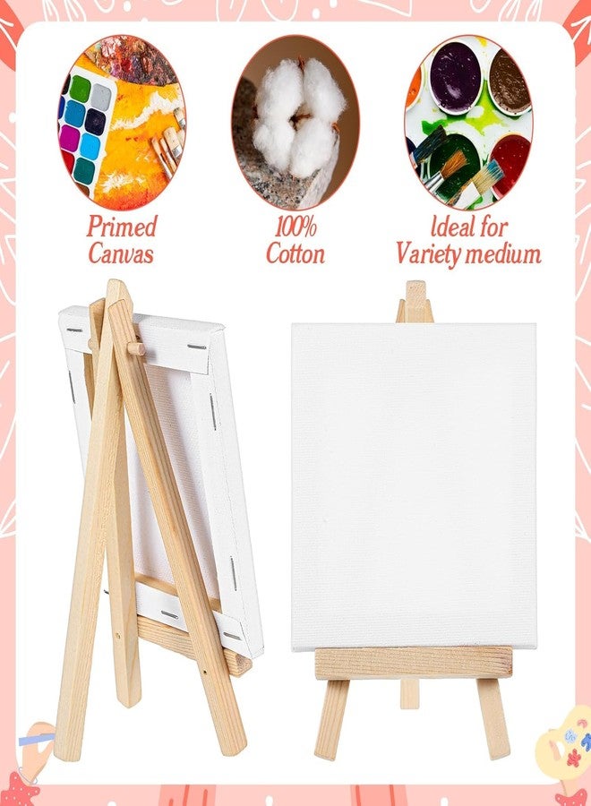 Prescent 2 pc Mini Canvas and Foldable Easel Set 4 x 4 Inch Size Small Tabletop Wooden Display Stand and Canvas Panels for Artist, Students, Adults, Kids Painting (Pack of 2) - Image 2