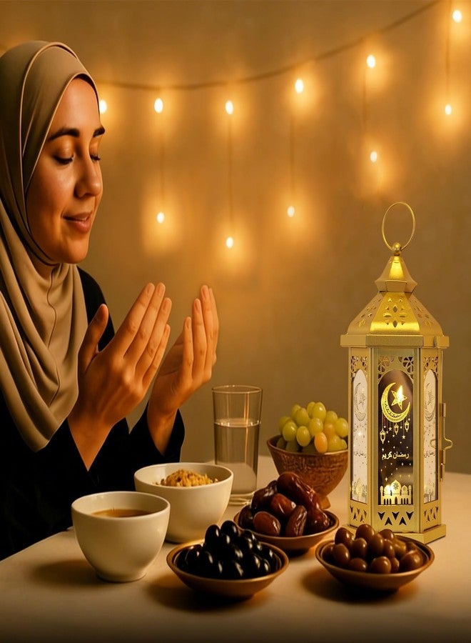DECORKEY Ramadan Decorations for Home, 12.8‘’H Large Hexagon Decorative Candle Lantern for Tabletop Mantel Decor, Vintage Metal Lantern Candle Holders for Indoor Outdoor Decor, EID Mubarak Gift - Image 5