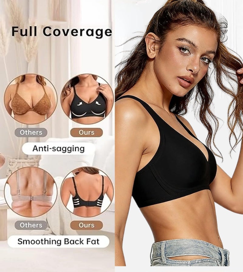 Dopheuor 2026 Women Jelly Seamless Wireless Push Up Bras Deep V No Underwire Supportive Everyday Bra Full Coverage Plunge Bralettes Black - Image 4
