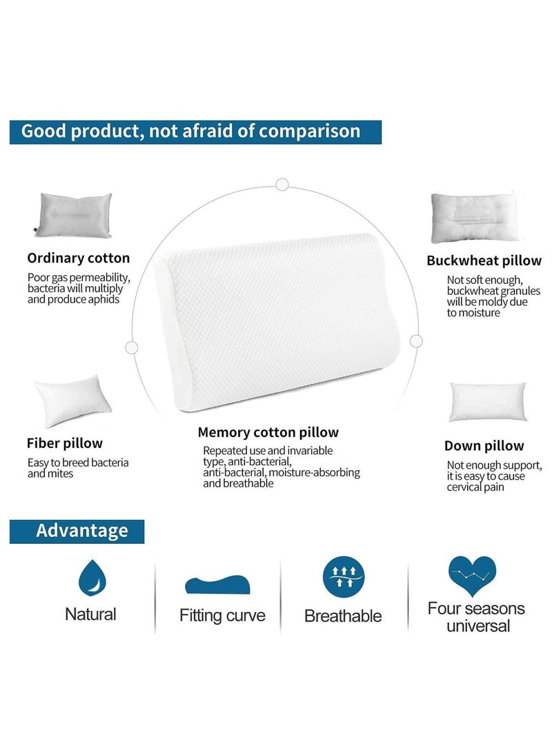 ELTRAZONE Cervical Orthopedic Memory Foam Pillow Standard Size Neck & Back Support Pillow for Sleeping with Removable Zipper Cover (23” L x 13.8” W x 4” H | Color: White | 2pcs Set - Image 3