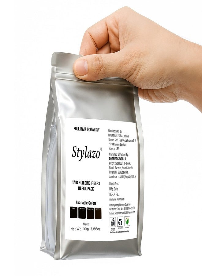Stylazo Hair Building Fiber (Black) Refill Pack of 110 Grams (Hair loss Concealer), Natural Black Color-110 g Hair Fiber (110 g) - Image 1