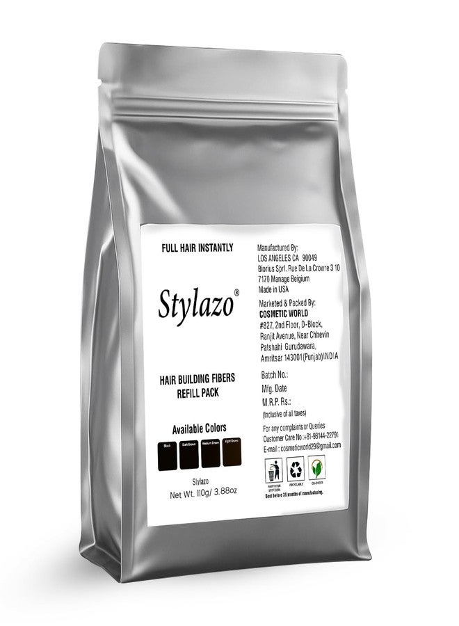 Stylazo Hair Building Fiber (Black) Refill Pack of 110 Grams (Hair loss Concealer), Natural Black Color-110 g Hair Fiber (110 g) - Image 2