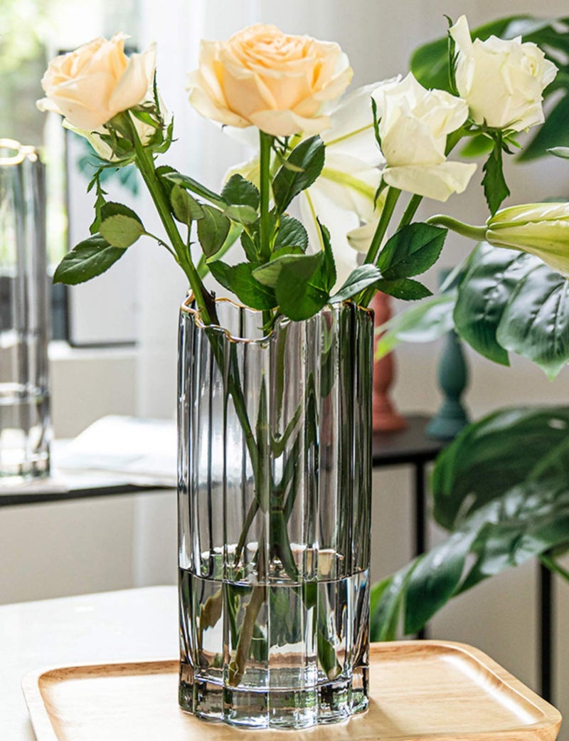 PEPAXON Heavy Glass Vase for Flower Tall Vase Cylinder Vase Tabletop Decoration Grey 3.9"" L x 3.9"" W x 9.8"" H - Image 3