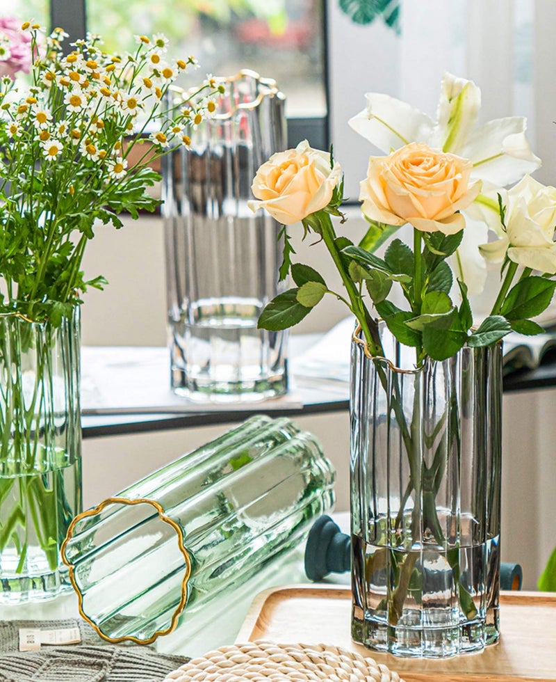 PEPAXON Heavy Glass Vase for Flower Tall Vase Cylinder Vase Tabletop Decoration Grey 3.9"" L x 3.9"" W x 9.8"" H - Image 4