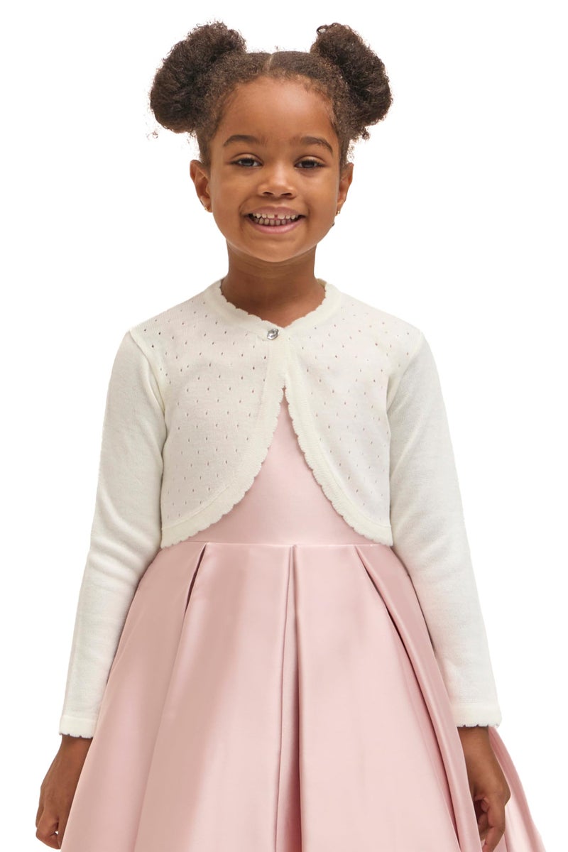 Lilax Little Girls' Knit Long Sleeve One Button Closure Bolero Shrug 5T Cream - Image 1