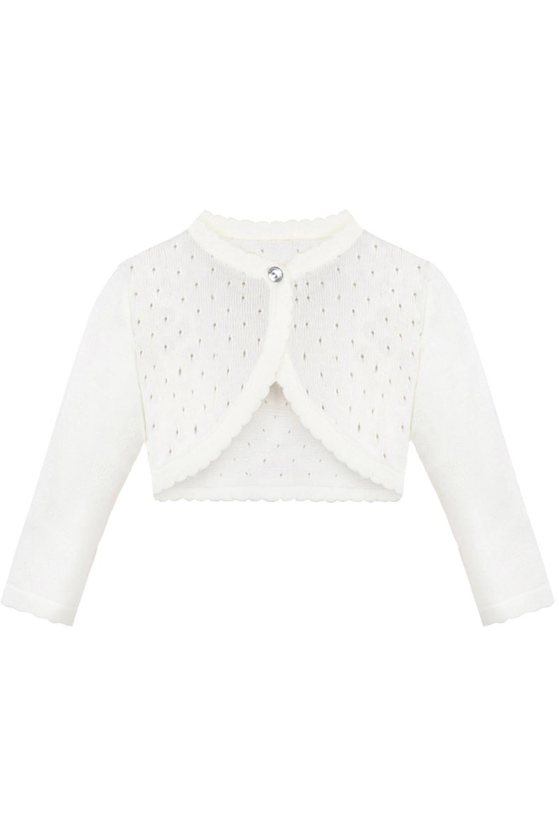 Lilax Little Girls' Knit Long Sleeve One Button Closure Bolero Shrug 5T Cream - Image 2