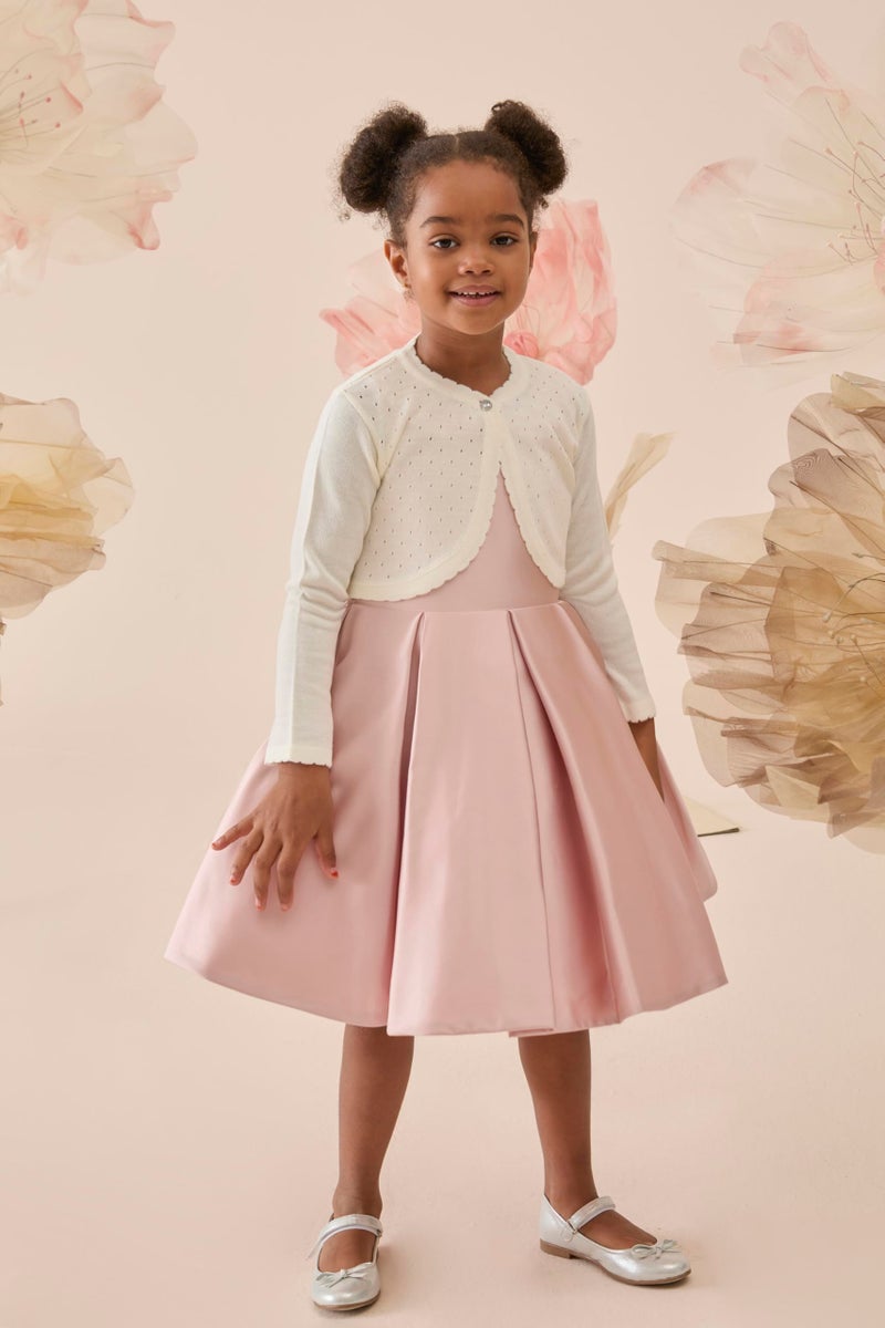 Lilax Little Girls' Knit Long Sleeve One Button Closure Bolero Shrug 5T Cream - Image 3