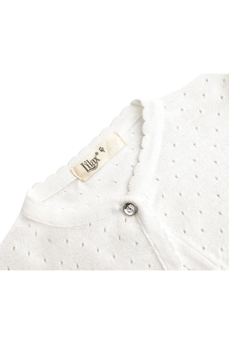 Lilax Little Girls' Knit Long Sleeve One Button Closure Bolero Shrug 5T Cream - Image 5