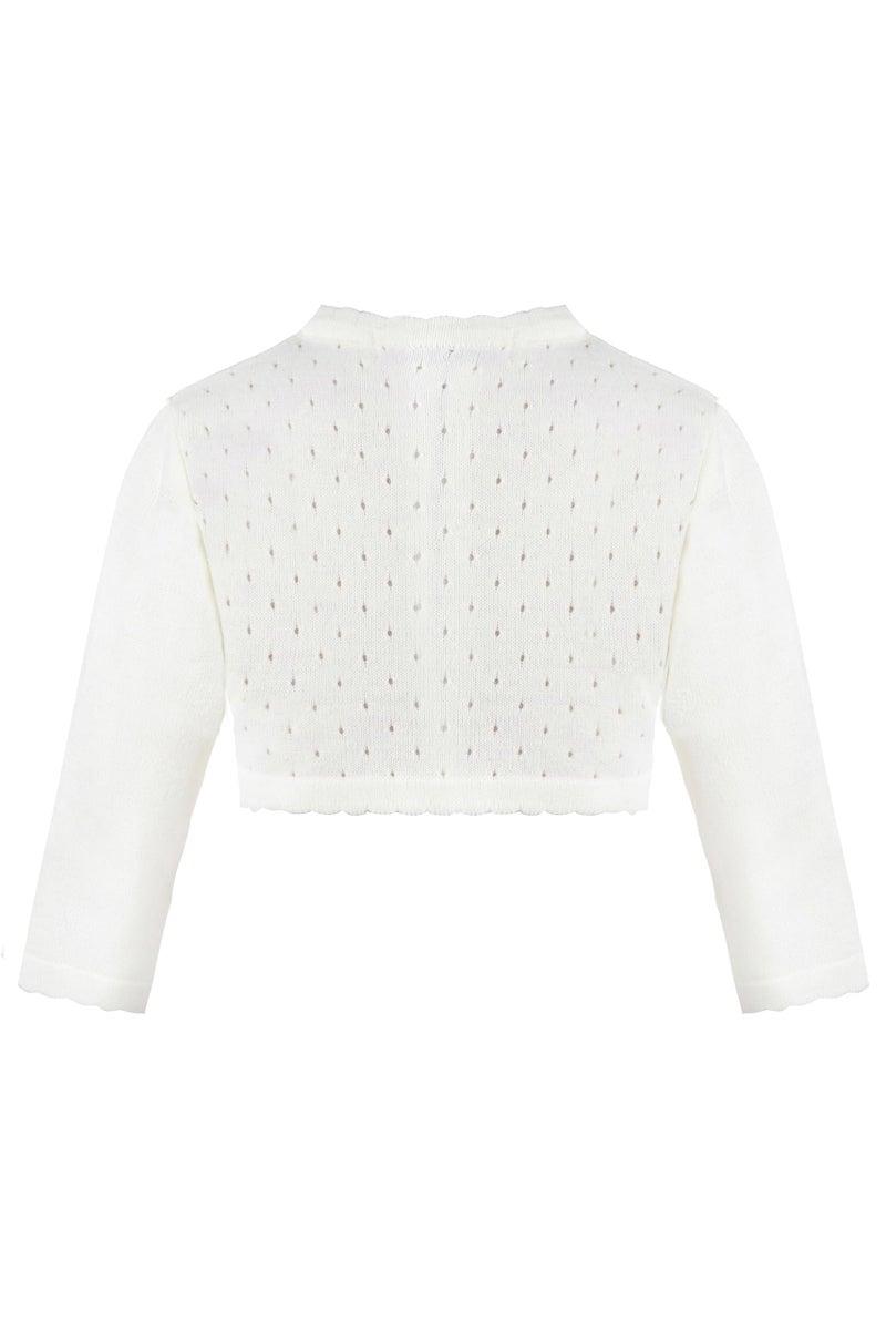 Lilax Little Girls' Knit Long Sleeve One Button Closure Bolero Shrug 5T Cream - Image 4