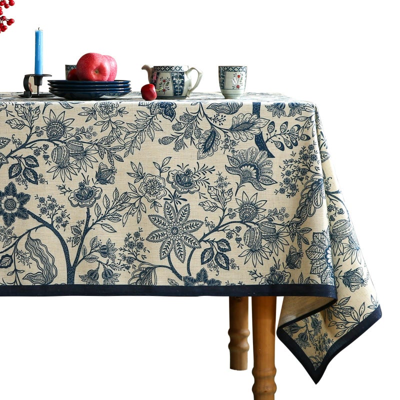 ISAENNE Designer French Linen Table Cloth for Rectangle Table,Blue Floral Washable Indoor Tablecloth,Durable Home Decor Tablecloths for Dining Thanksgiving Kitchen Party Christmas,55"*79"-Ruyi B - Image 1