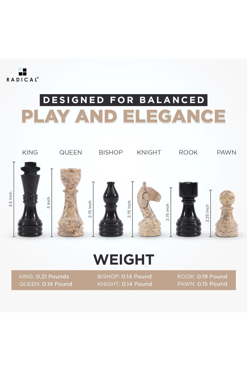 RADICALn Handmade Marble Chess Pieces 3.5 Inch Black and Coral, Travel Chess Set Figures for Adults, Classic Board Game Chess Pieces, Perfect for Home, Office, or Gift - Image 5