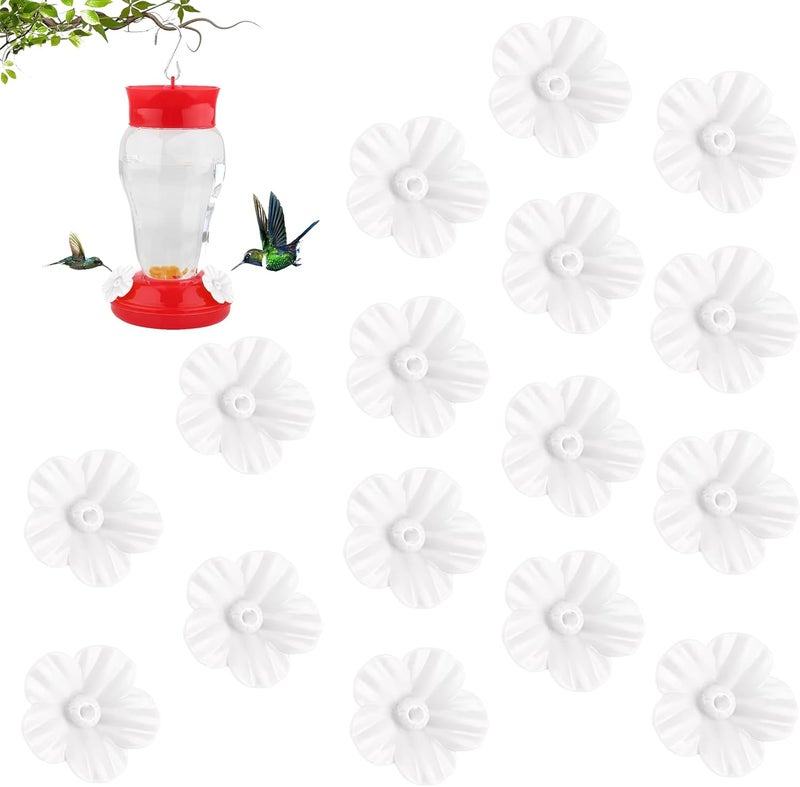QIHOMPIB Hummingbird Feeder Parts, 16 PCS Hummingbird Feeder Replacement Flowers White, Bee Guards for Hummingbird Feeders Perky Pet Hummingbird Feeder Parts Glass Plastic Hummingbird Feeder Base Replacement - Image 1