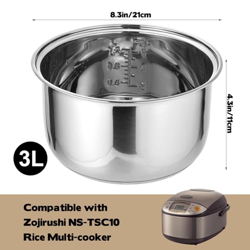 Foxtell 304 Stainless Steel Inner Pot 3.17 QT Rice Cooker Inner Pot Compatible with Zojirushi NS-TSC10 Rice Multi-cooker (5.5 Cups) Rice Cooker Pots Replacement for Kitchen Pressure Cooker Rice Maker - Image 2