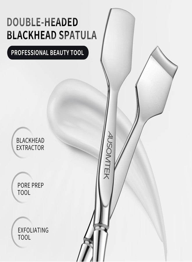 AUSOMTEK Double Headed Blackhead Spatula, Pore Prep Tool, Whitehead Remover, Stainless Steel, Cyan PU Case, 1pack - Image 2