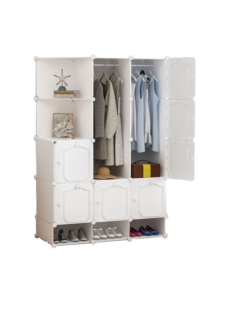 Cool Baby COOLBABY Household Wardrobe,Storage Organiser For Bags,Toys,Shoes,Bedroom,Rental room,Modern Cloth Wardrobe,10 Doors 2 Hanging,Shoes Lattice,White - Image 1