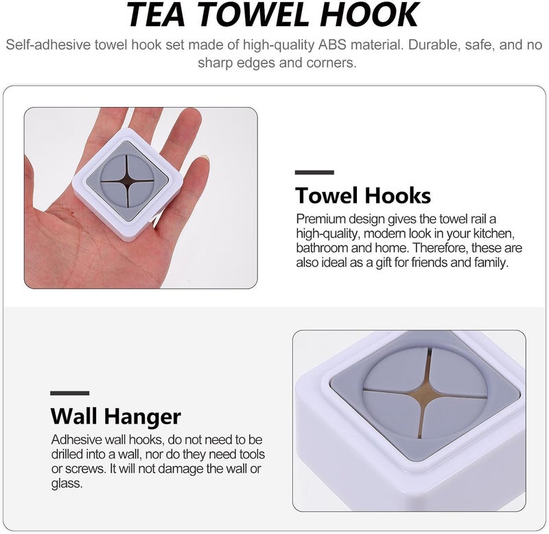 Garneck 2pcs Self-Adhesive Abs Wall Hooks Towel Holder for Kitchen and Bathroom, Plastic Tea Towel Clips, No Drilling Required, Wall-Mounted Storage Hanger - Image 3