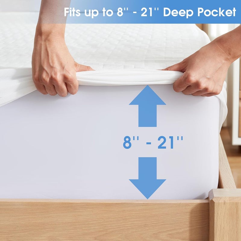 Hanherry All climate suitability 100% Waterproof Mattress Protector Full Size, Mattress Cover 3D Air Fabric Cooling Mattress Pad Cover Smooth Soft Breathable Noiseless, 8''-21'' Deep Pocket User tested optimized build - Image 4