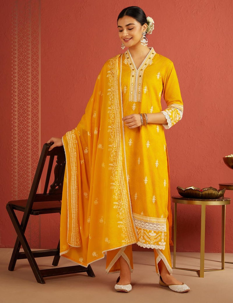 Kaari Women Cotton 7525 Kurta Set (KAAAW24WSKD-92029_Turmeric Gold_L) - Image 2