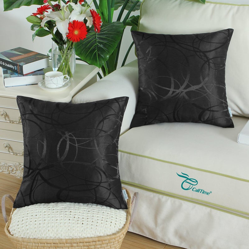CaliTime CaliTime Throw Pillow Covers Pack of 2 Modern Shining & Dull Contrast Circles Rings Accent Geometric Cushion Cases Shells for Couch Sofa Home Decor 18 X 18 Inches Black  - Image 2