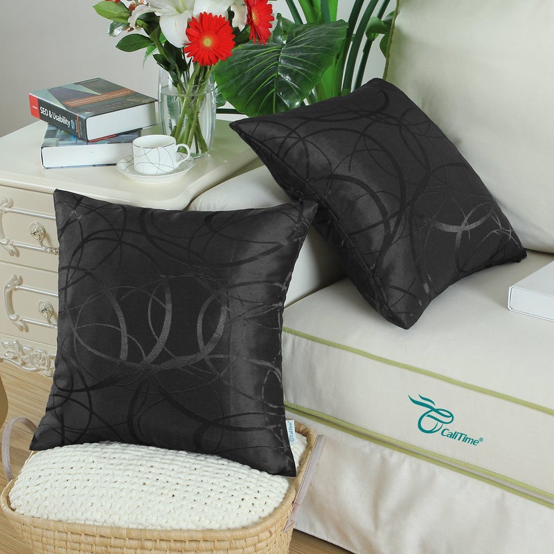 CaliTime CaliTime Throw Pillow Covers Pack of 2 Modern Shining & Dull Contrast Circles Rings Accent Geometric Cushion Cases Shells for Couch Sofa Home Decor 18 X 18 Inches Black  - Image 4