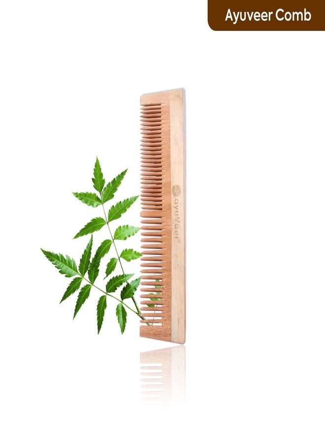 Ayuveer Neem Hair Comb (Basic) For Hair Growth & Hairfall | Dandruff Control Comb | Natural & Eco-Friendly | Hair Styling Comb With Fine & Wide Teeth For Daily Use | Neem Comb For Men & Women (Brown) - Image 3
