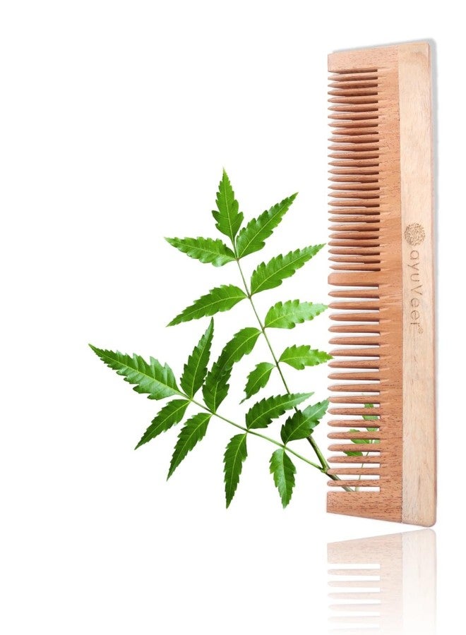 Ayuveer Neem Hair Comb (Basic) For Hair Growth & Hairfall | Dandruff Control Comb | Natural & Eco-Friendly | Hair Styling Comb With Fine & Wide Teeth For Daily Use | Neem Comb For Men & Women (Brown) - Image 1