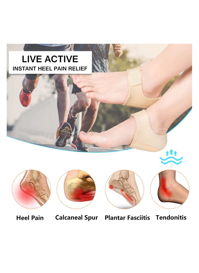 KHAJUL - Heel Protectors, Heel Cups, Gel Heel Cushion Support for Plantar Fasciitis (Beige) - Image 1